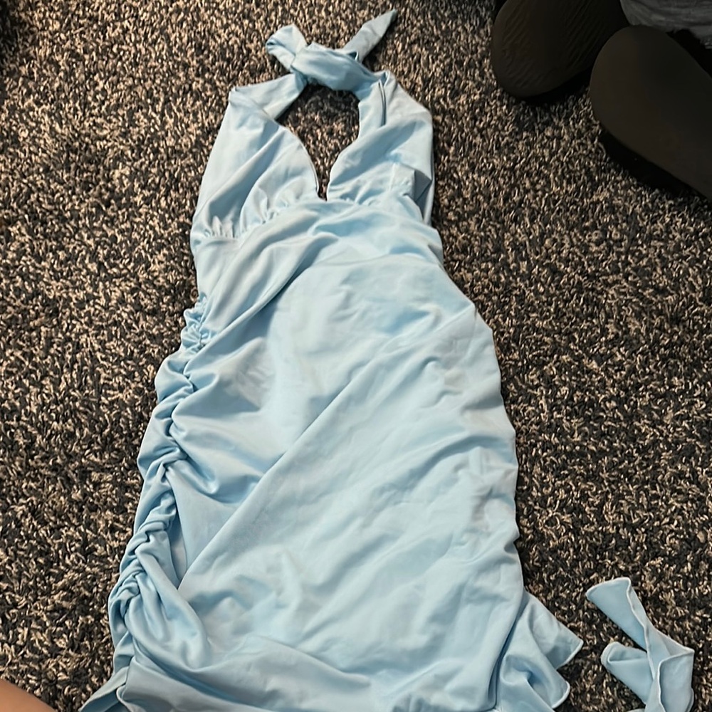 Elegant Light Blue Halter Dress